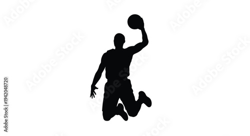 Vector silhouette of a basketball player jumping to dunk