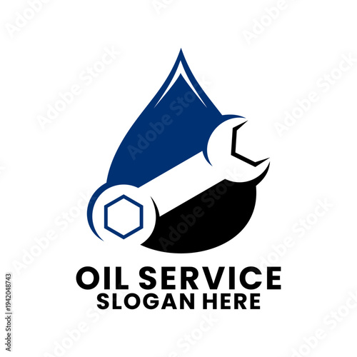 Oil Service Logo vector template. Oil Drop and Wrench logo design icon