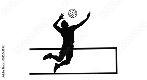 Black silhouette of a volleyball player in action vector