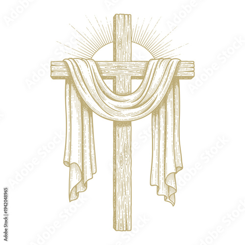 Christian Cross with Shroud and a Sun Vintage Sketch