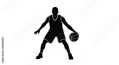 Vector silhouette of a basketball player with ball