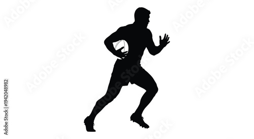 Black silhouette of a man running with a rugby ball vector