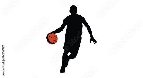 Vector silhouette of a basketball player dribbling