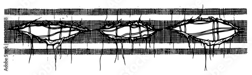 Decorative border strip with fibrous eye shaped holes in a vintage engraving style