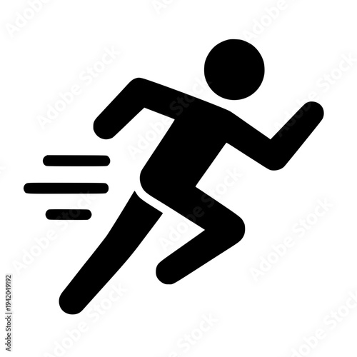 Runner sprinting forward minimalist black silhouette progress achievement motion vector illustration