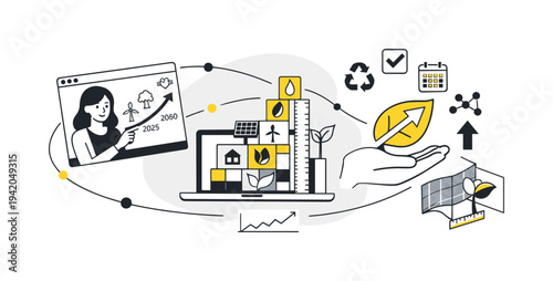 Modern minimal flat vector conceptual collage, crisp hard edges, consistent THIN outline stroke, rounded corners where needed,