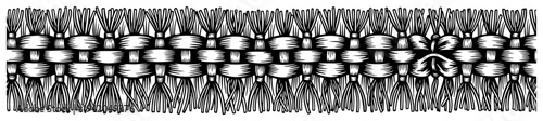 Detailed horizontal woven fabric texture border in vintage ink style