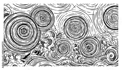 Decorative abstract swirl pattern representing water waves and whirlpools