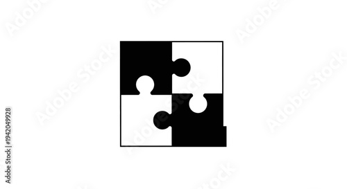 Two Interlocking Puzzle Pieces Icon for Teamwork and Solution on isolated white background