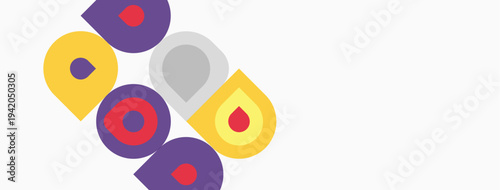 Colorful abstract shapes form letter D. Purple, yellow hues dominate composition. Minimalist design, clean aesthetic. Simple graphic element.