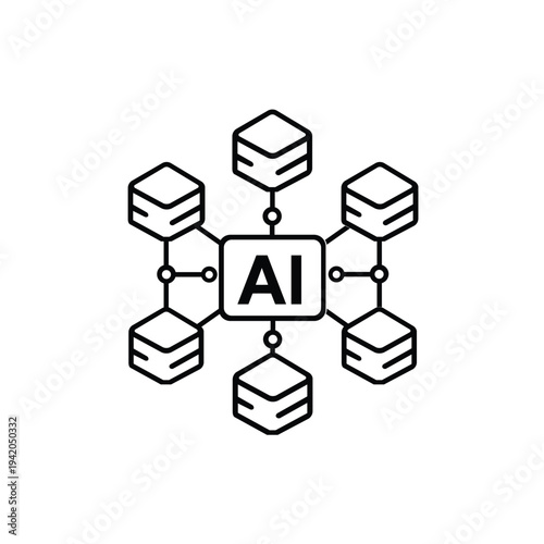 AI Cluster Line Icon – Artificial Intelligence Server Cluster Vector