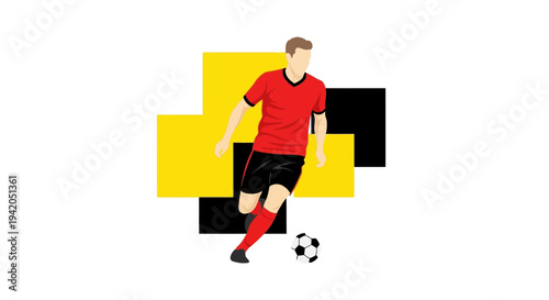 Soccer Player in Red Jersey Kicking Ball.