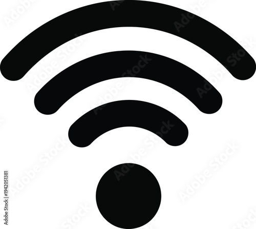 A black wi-fi symbol on a white background