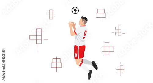 Soccer Player in Mid Air Catching Ball.