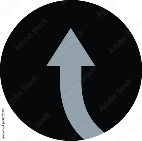 A grey arrow pointing upwards in a black circle