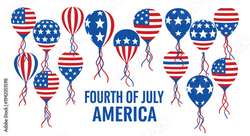 Set of 13 American flag balloons vector, Fourth of July America