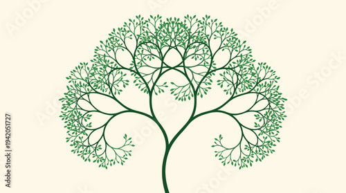 Green Fractal Tree Branch Pattern on Cream Background