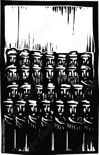 Woodcut style Group of men in turbans and beards