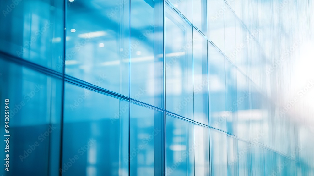 Fototapeta premium A close-up view of a modern glass building with a blurred background