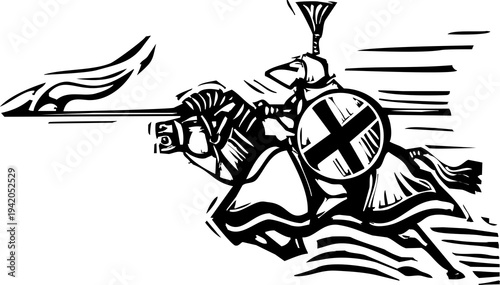 Εκτύπωση καμβά Woodcut style image of jousting knights