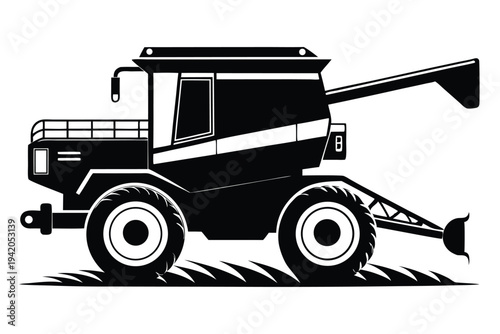 combine harvester silhouette line art vector illustration with a white background