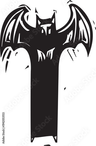 Bilde på lerret Woodcut style tall demon with wings