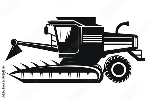 combine harvester silhouette line art vector illustration with a white background