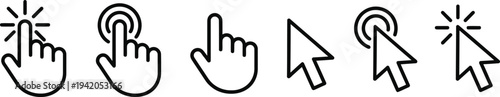 A set of five computer mouse pointer icons in various states of interaction