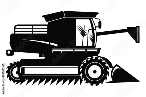 combine harvester silhouette line art vector illustration with a white background