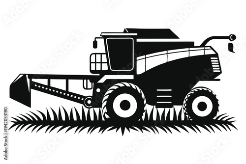 combine harvester silhouette line art vector illustration with a white background