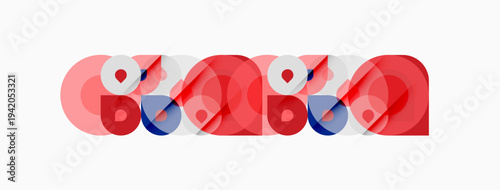 Abstract graphic design features overlapping circles. Red, blue, pink hues create layered visual effect. Minimalist style, modern aesthetic.