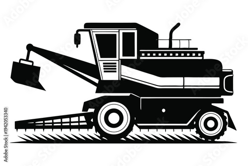 combine harvester silhouette line art vector illustration with a white background