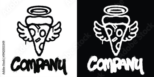 Graffiti angel pizza logo vector design