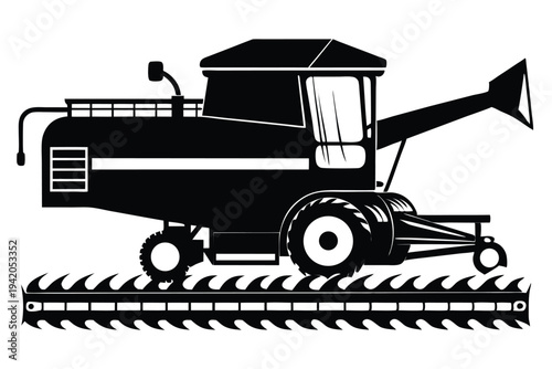 combine harvester silhouette line art vector illustration with a white background