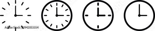 Four analog clocks showing different times side by side