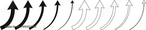 A series of arrows with varying line styles and opacity on a white background