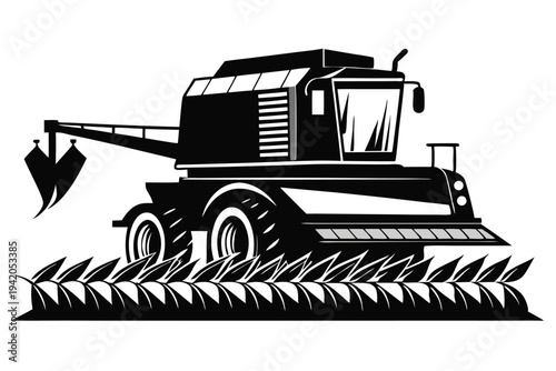 combine harvester silhouette line art vector illustration with a white background