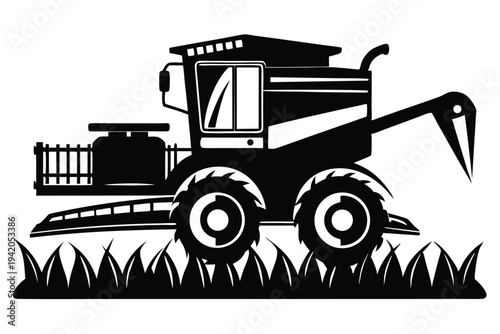 combine harvester silhouette line art vector illustration with a white background
