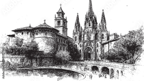 Sagrada Familia, Spain illustration on a white background. This vector illustration can be used in any size you like for advertising, logos, and other work.
