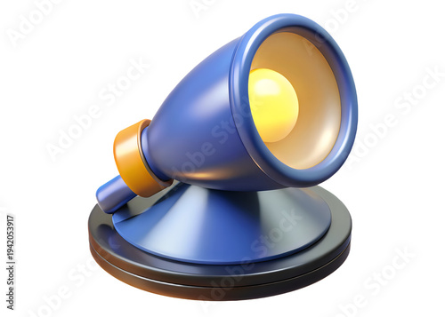 A blue and gold spotlight on a black base