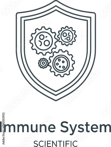 Immune system scientific shield icon with gears on for health and medical concepts