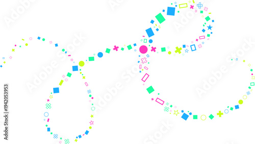 Abstract curly swirl with geometric shapes 