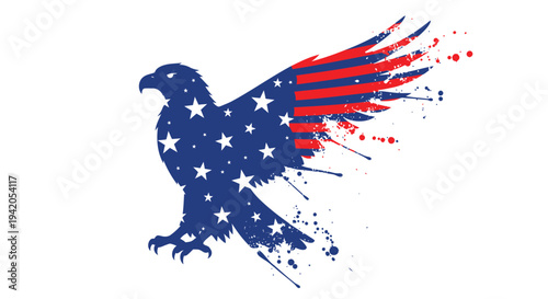 American eagle vector illustration with patriotic paint splatter