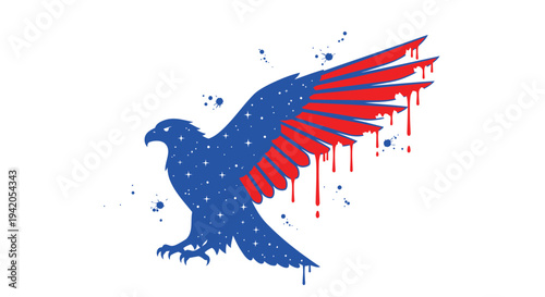 Vector American eagle icon with red paint splatter