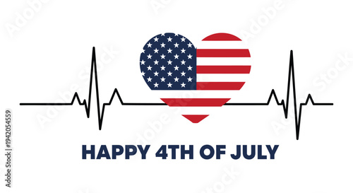 American Independence Day vector icon with heart rate line