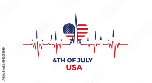 Vector 4th of July USA Independence Day heart ECG icon