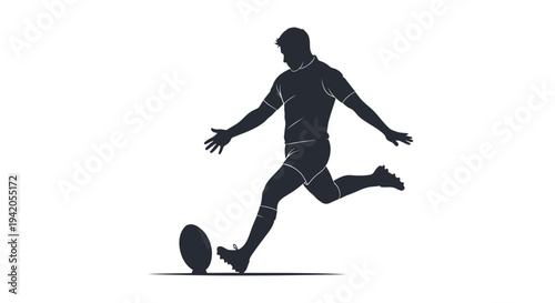 Vector silhouette of rugby player kicking ball