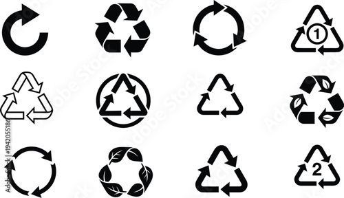 Collection of recycling symbols and logos