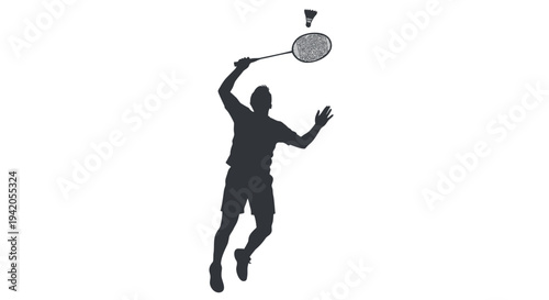 Vector silhouette of man playing badminton