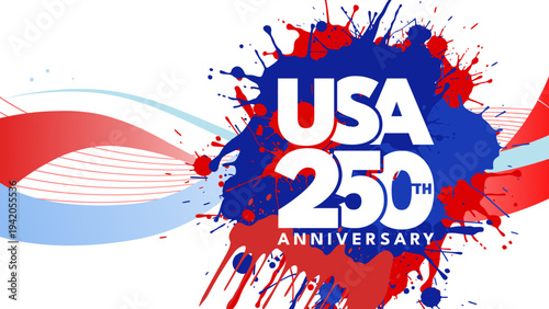 Usa 250th anniversary celebration paint splash, vector illustration